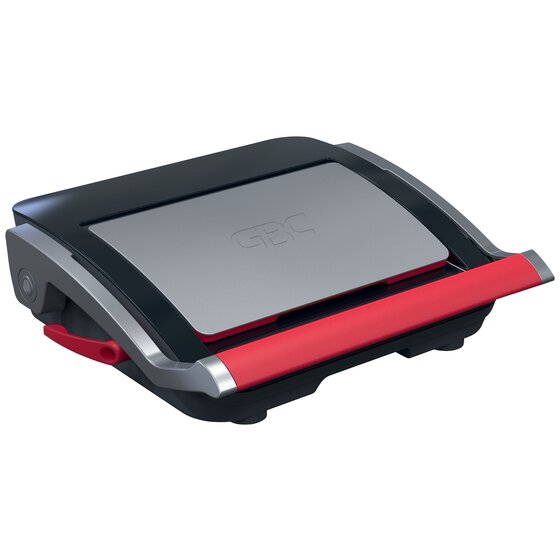 GBC CombBind CB25 closed, a black and grey body with a silver lid panel and a red bar across the front