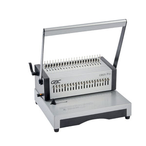 GBC CombBind CB25 Pro manual comb binder with its tall silver overhead lever, grey steel body and CB25 Pro printed on the head