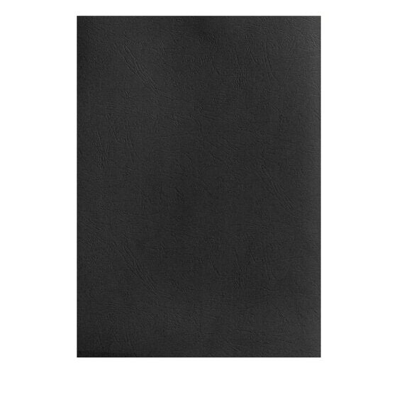 Single black A4 GBC binding cover laid flat, showing the fine leathergrain texture across the surface