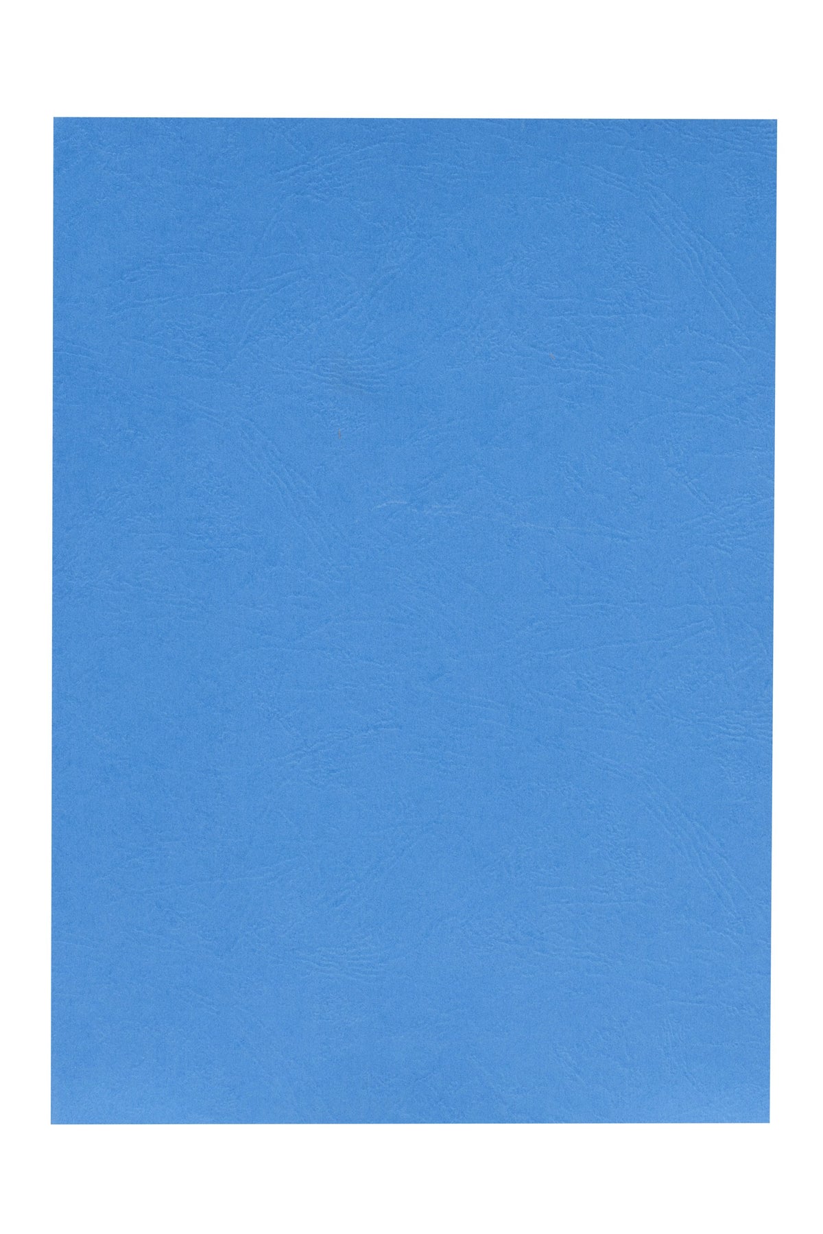 Single mid blue GBC A4 leathergrain binding cover laid flat on a white background, showing the embossed grain texture across the whole sheet