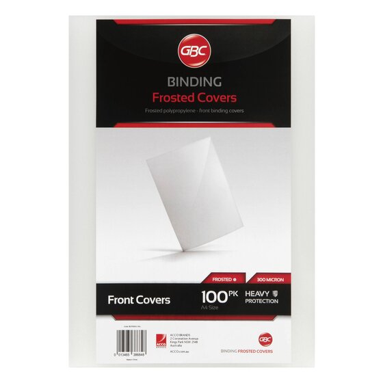 GBC Binding Frosted Covers pack of 100 A4 front covers, frosted polypropylene, 300 micron, heavy protection, with a sample cover