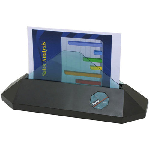 GBC ThermaBind 310E thermal binder with a Sales Analysis report standing upright in the binding slot under the tinted lid