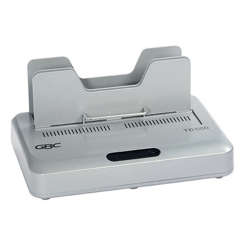 GBC ThermaBind TB500 silver grey thermal binding machine with a raised document holder at the back and a black display panel on the front