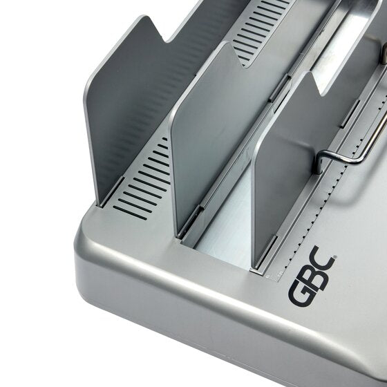 Close view of the metal guide plates inside the binding channel of the GBC TB500 thermal binding machine