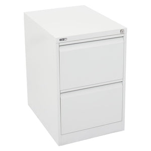 Rapidline Go 2 drawer vertical filing cabinet in White China shown at a front angle with all drawers closed.