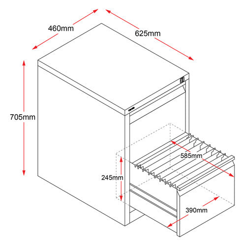 Rapidline Go Vertical Filing Cabinet 2 Drawer 460 x 620 x 705mm Graphite Ripple