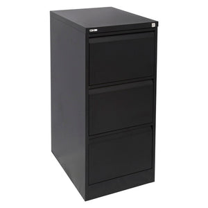 Rapidline Go 3 drawer vertical filing cabinet in Black Ripple shown at a front angle with all drawers closed.