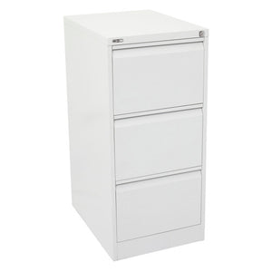 Rapidline Go 3 drawer vertical filing cabinet in White China shown at a front angle with all drawers closed.