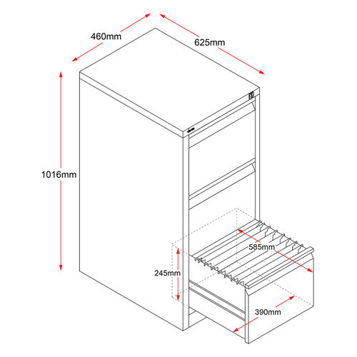 Rapidline Go Vertical Filing Cabinet 3 Drawer 460 x 620 x 1016mm Graphite Ripple