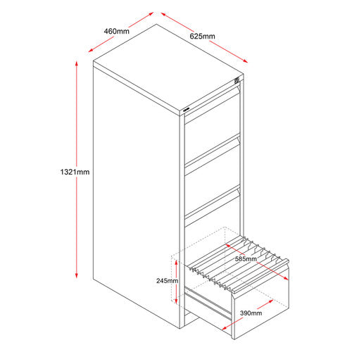 Rapidline Go Vertical Filing Cabinet 4 Drawer 460 x 620 x 1321mm Graphite Ripple