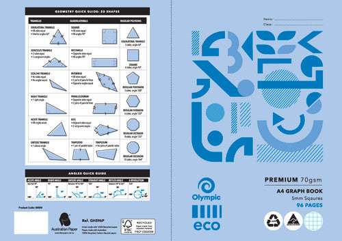 Olympic Eco Graph Exercise Book A4 96 Pages 5mm Stapled Pack of 10
