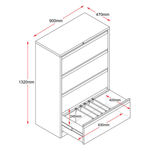 Rapidline Go Heavy Duty Lateral Filing Cabinet Four Drawer Black Satin