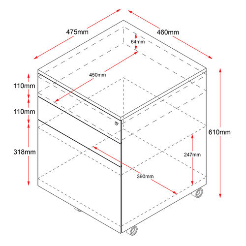 Rapidline Go Steel Mobile Pedestal 3 Drawer Graphite