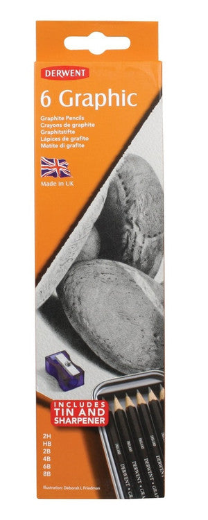 Derwent Graphic Pencil Tin of 6 Includes Sharpener Box of 6
