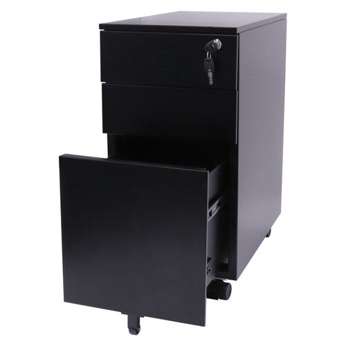 Rapidline Go Slimline Steel Mobile Pedestal 3 Drawer Black