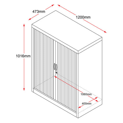 Rapidline Go Tambour Door Cupboard with 2 Shelves 1200 x 1016 x 473mm Black