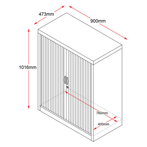 Rapidline Go Tambour Door Cupboard with 2 Shelves 900 x 1016 x 473mm Black