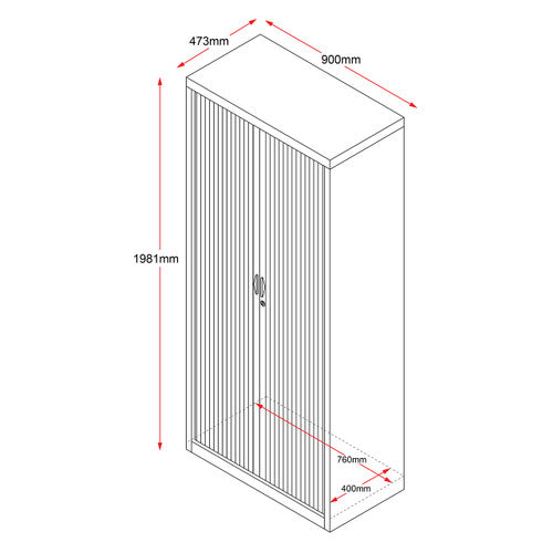 Rapidline Go Tambour Door Cupboard with 5 Shelves 900 x 1981 x 473mm White
