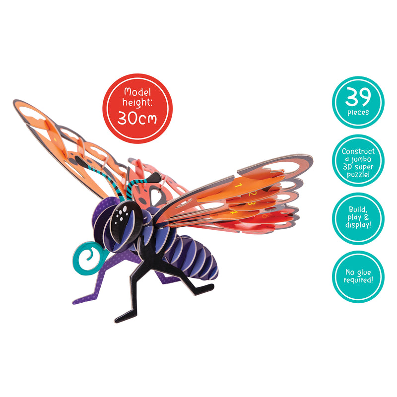 Feature image showing the 39 piece butterfly puzzle with 30 cm model height and no glue required details