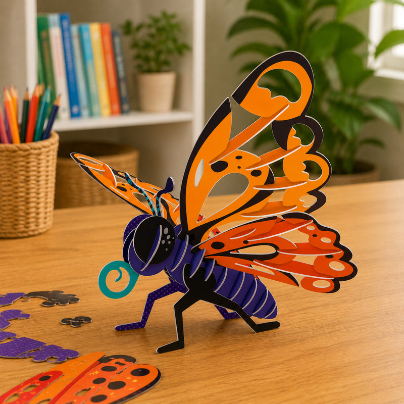 Close view of the beautiful butterfly model showing layered card wings and sturdy freestanding construction