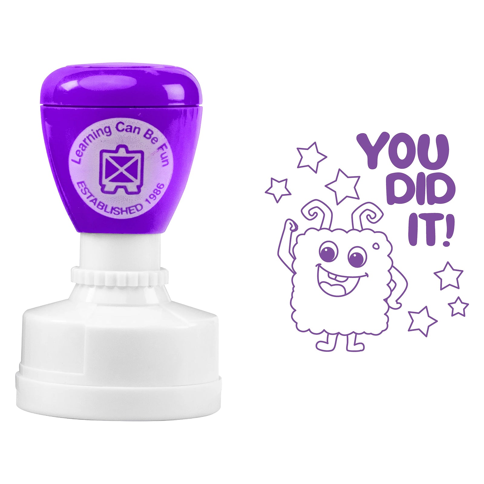 Product image featuring the You Did It self inking stamp next to its stamped impression on a clean background. The playful design and star details make it ideal for rewarding effort, progress and completed work.