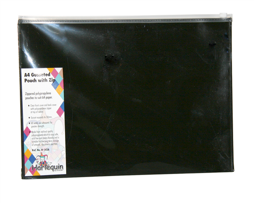 Harlequin H-143A Zippered Pouch Translucent Polypropylene A4 250mm x 330mm x 30mm Gusset Black