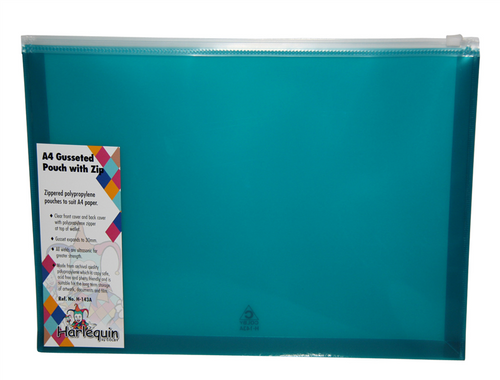 Harlequin H-143A Zippered Pouch Translucent Polypropylene A4 250mm x 330mm x 30mm Gusset Green