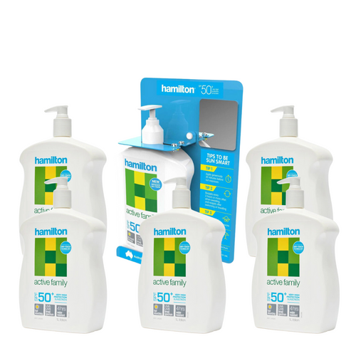 Hamilton Sunscreen SPF50 Bundle 6 x 1L Bottles with Metal Dispenser