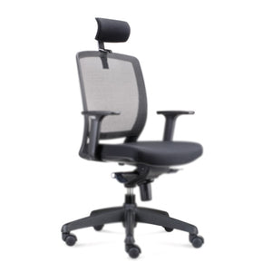 Rapidline Hartley Task chair from the front left fitted with the black head rest above the mesh back.