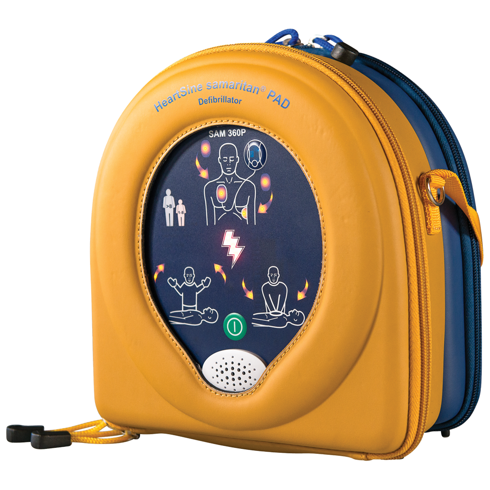 HEARTSINE Samaritan 360P Fully-Automatic Defibrillator showing HeartSine public access AED with fully-automatic shock delivery for untrained lay responder use