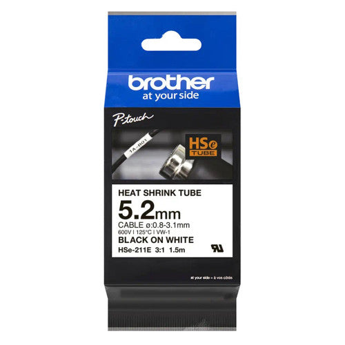 Brother HSE211E Heat Shrink Label Cassette 52mm x 15m Black on White