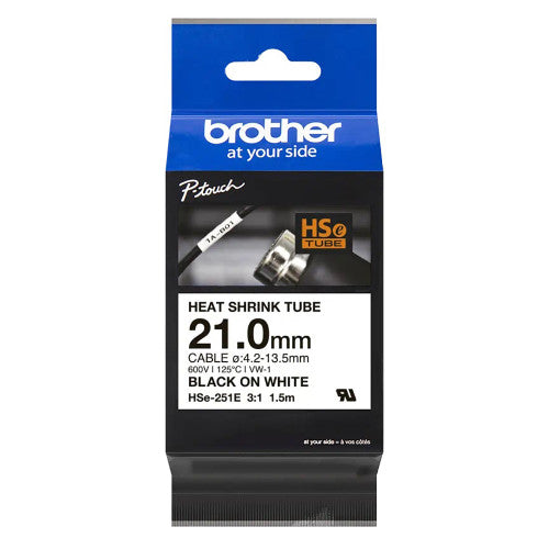 Brother HSE251E Heat Shrink Label Cassette 210mm x 15m Black on White