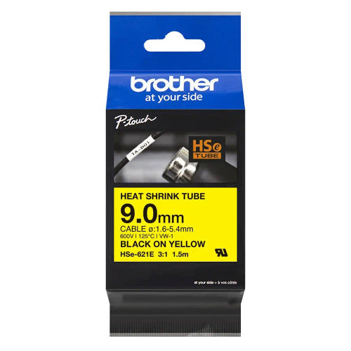Brother HSE621E Heat Shrink Label Cassette 90mm x 15m Black on Yellow