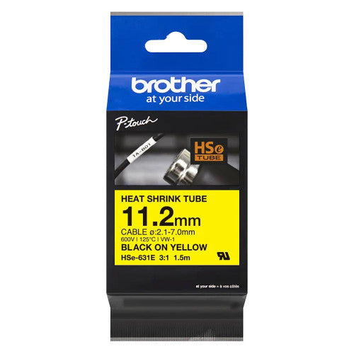 Brother HSE631E Heat Shrink Label Cassette 112mm x 15m Black on Yellow