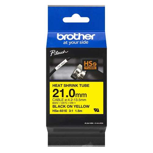 Brother HSE651E Heat Shrink Label Cassette 210mm x 15m Black on Yellow
