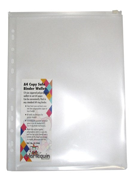 Harlequin C4 Binder Pocket with Zip, Clear. Binder Pocket from Harlequin, shown on a plain white background.