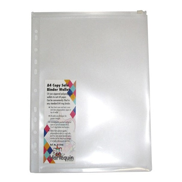 Harlequin C4 Binder Pocket with Zip, Clear. Binder Pocket from Harlequin, shown on a plain white background.