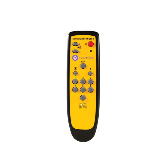 HeartSine 360P AED Trainer Remote Control showing handheld instructor remote device used to manage training scenarios from a distance during samaritan 360P AED defibrillation training