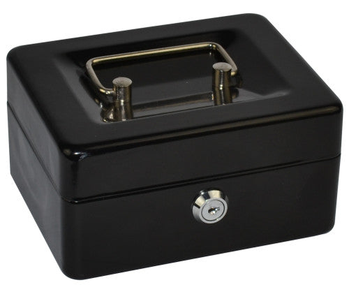 Italplast Deluxe Metal Cash Box 6 inch 6 Compartment with Lock and Keys Black