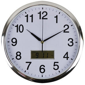 Italplast Round Wall Clock 36cm with LCD Display and Chrome Trim