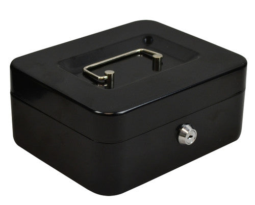 Italplast Deluxe Metal Cash Box 8 inch 6 Compartment with Lock and Keys Black