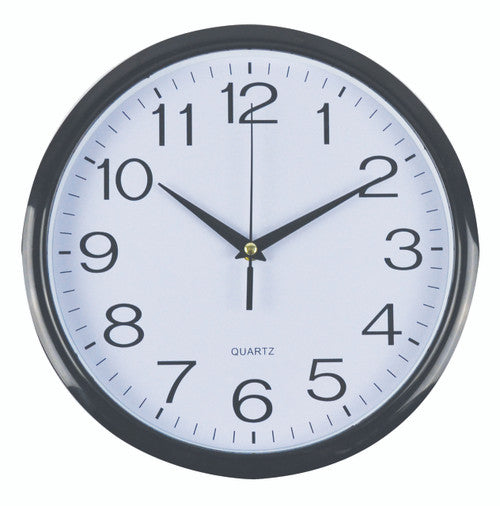 Italplast Round Wall Clock 30cm Plastic Face with Black Trim