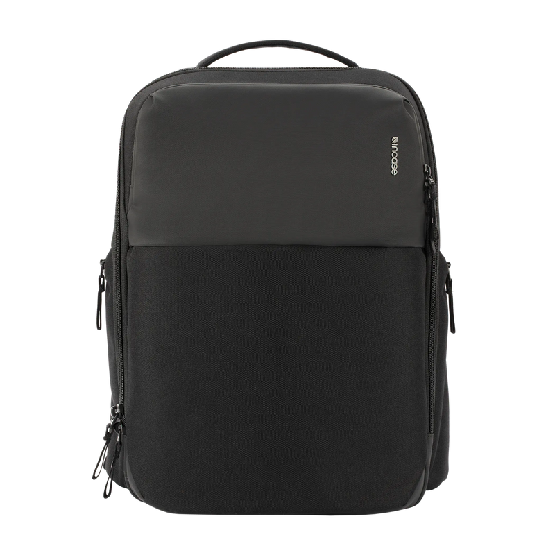 Incase A.R.C. Daypack 24L laptop backpack in black, front view, studio cut-out on a plain background