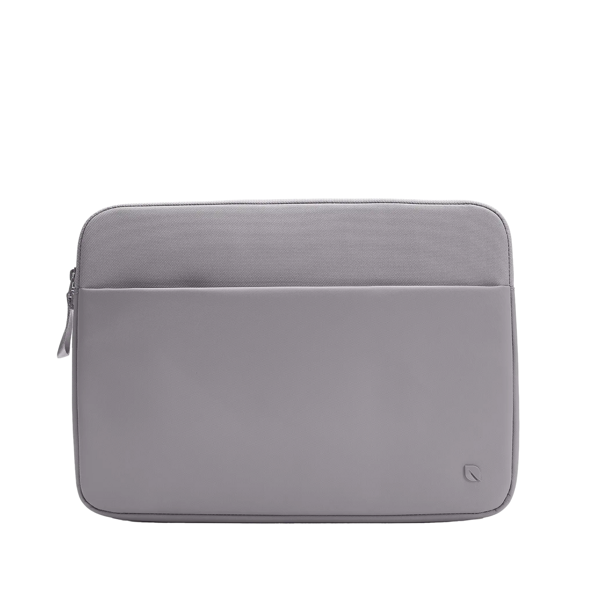 Incase A.R.C. Sleeve for 14-inch laptops in Gray, a soft grey with a lilac tone, front view showing the zippered front pocket, on a plain background