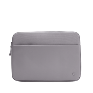 Incase A.R.C. Sleeve for 14-inch laptops in Gray, a soft grey with a lilac tone, front view showing the zippered front pocket, on a plain background
