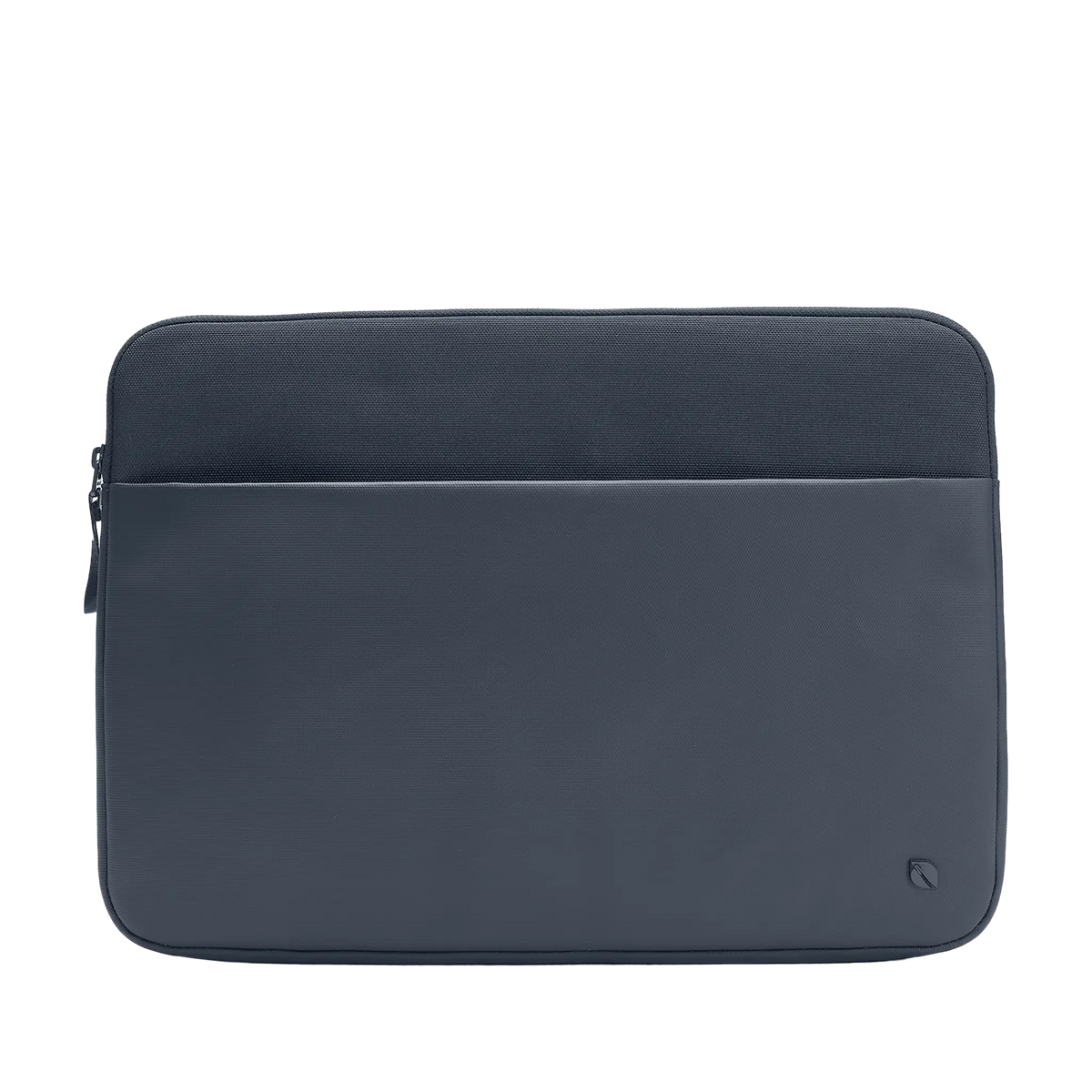 Incase A.R.C. Sleeve for 16-inch laptops in Navy, front view showing the zippered front pocket, on a plain background