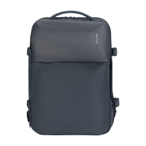 Incase A.R.C. Travel Pack expandable laptop backpack in navy, front view, studio cut-out on a plain background