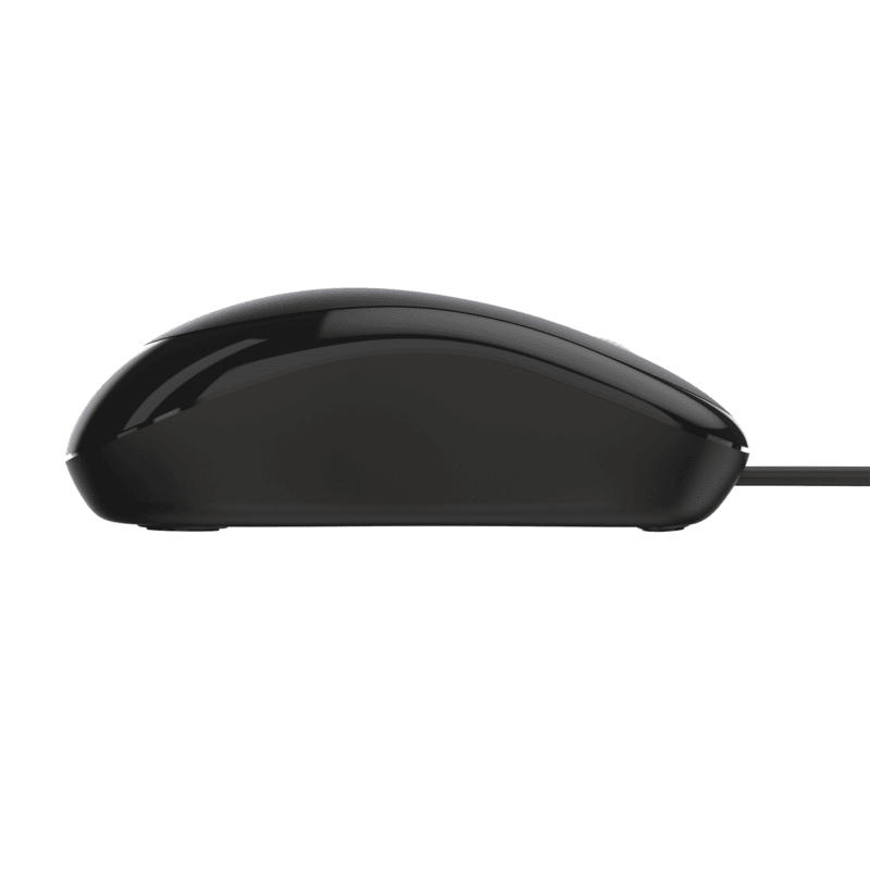 Incase Designed by Microsoft Basic Optical Mouse in black, side profile with the cable