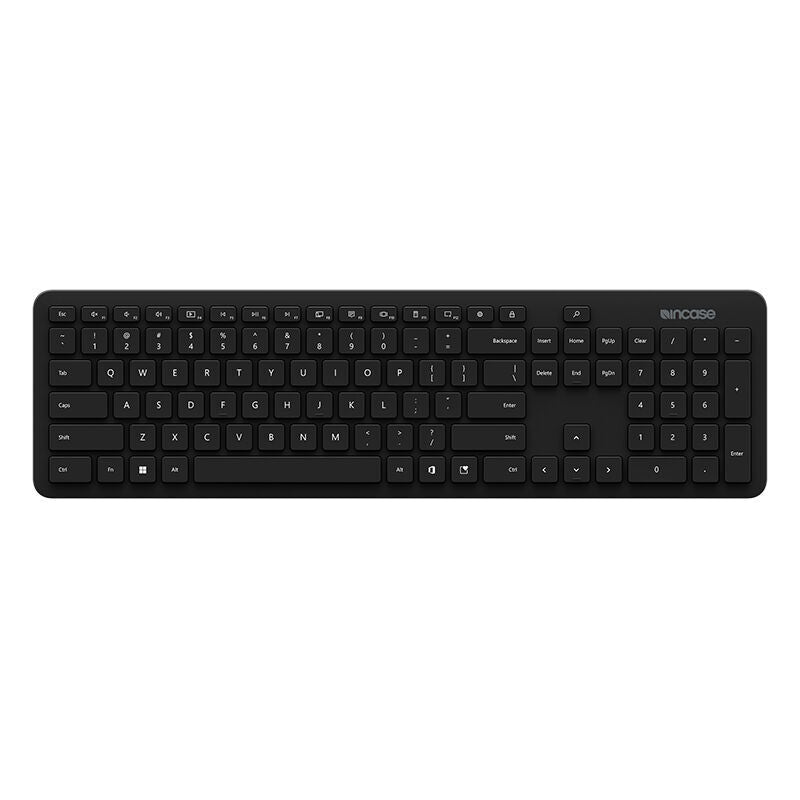 Incase Designed by Microsoft Bluetooth Keyboard in black, top view on a plain white background with the Incase logo at top right