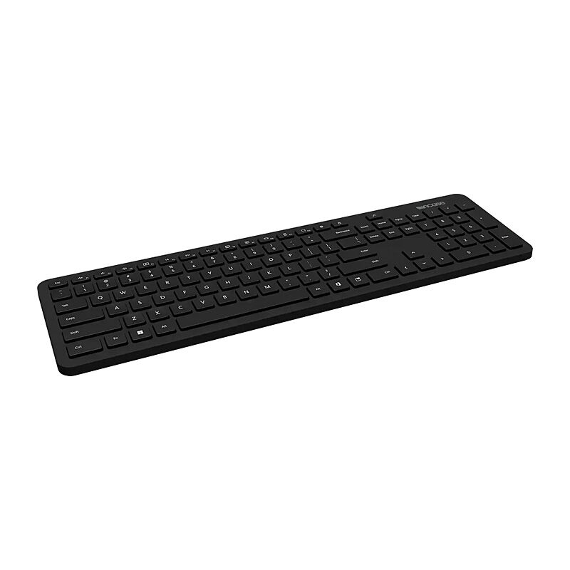 Incase Designed by Microsoft Bluetooth Keyboard in black from an angled three-quarter view showing the slim profile